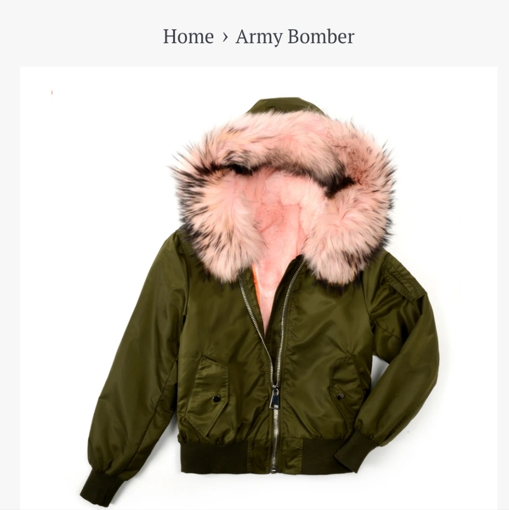 RQL FURS ARMY BOMBER JACKET WITH PINK FUR
